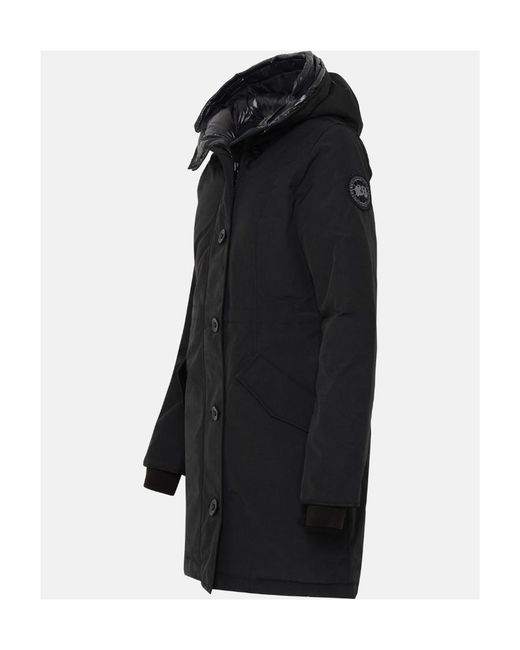 Canada Goose Black Hooded Logo-Patch Coat