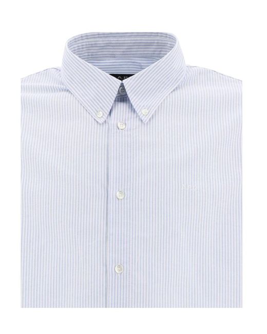 A.P.C. White Pinstriped Curved Hem Shirt for men
