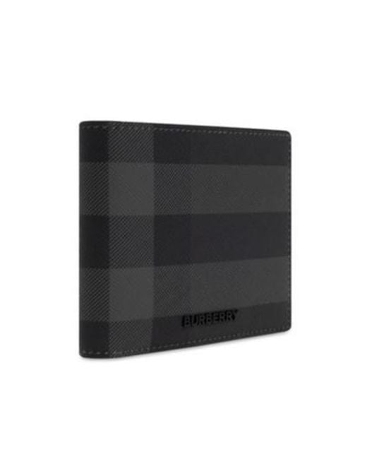 Burberry Black Logo Plaque Checked Bi-Fold Wallet for men