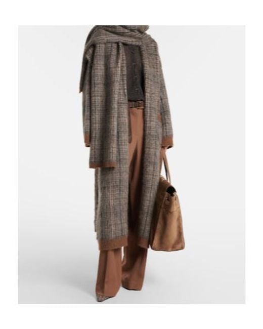 Brunello Cucinelli Brown Checked Mohair And Wool-Blend Wrap Coat