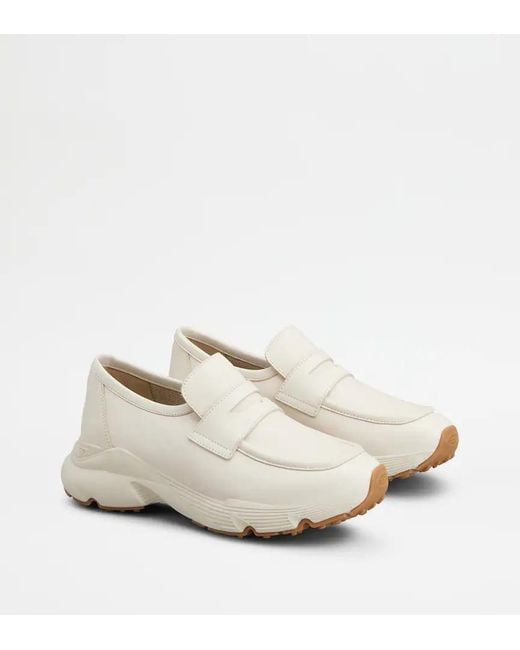 Tod's White Penny Bar Sporty Loafers