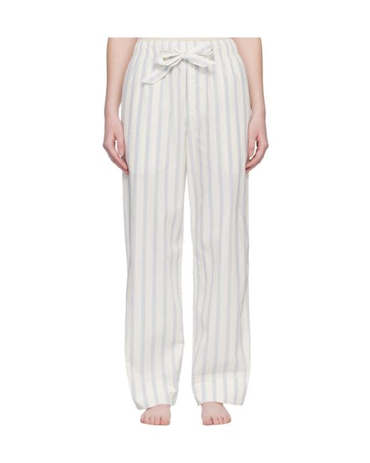 Tekla White Drawstring Striped Pajama Pants