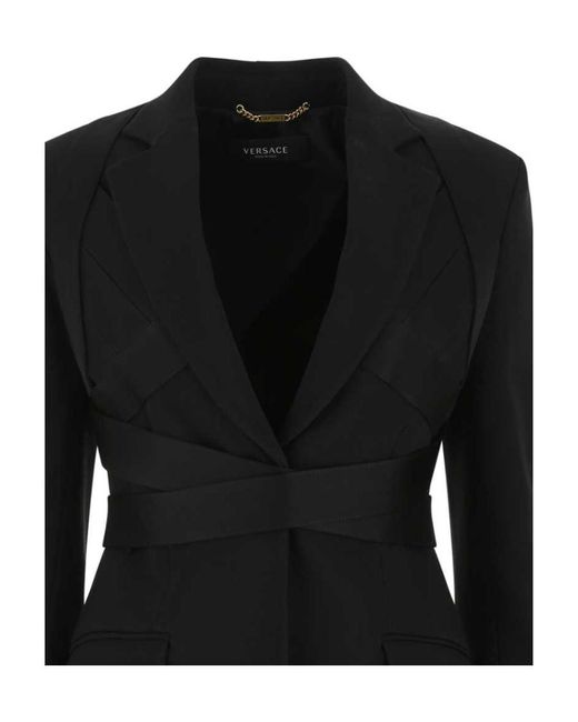 Versace Black Strap Detailed Single Breasted Jacket