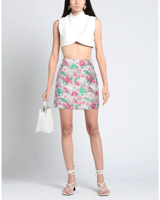 Ganni Green Floral Pocketless Midi Skirt