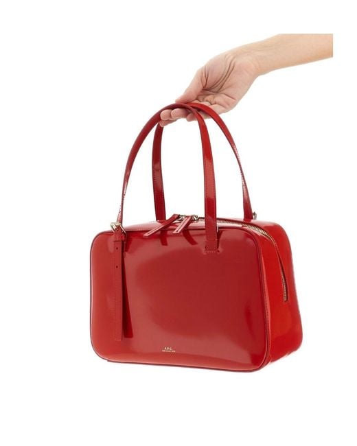 A.P.C. Red Zipped Top Handle Tote Bag