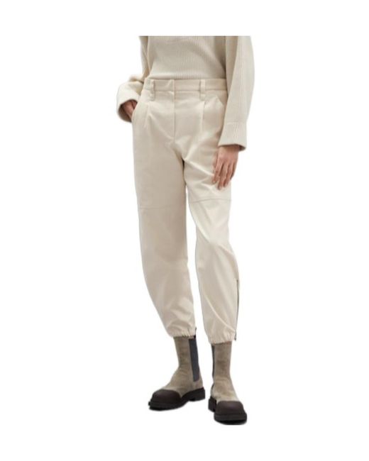 Brunello Cucinelli Natural High Waist Tapered Leg Trousers
