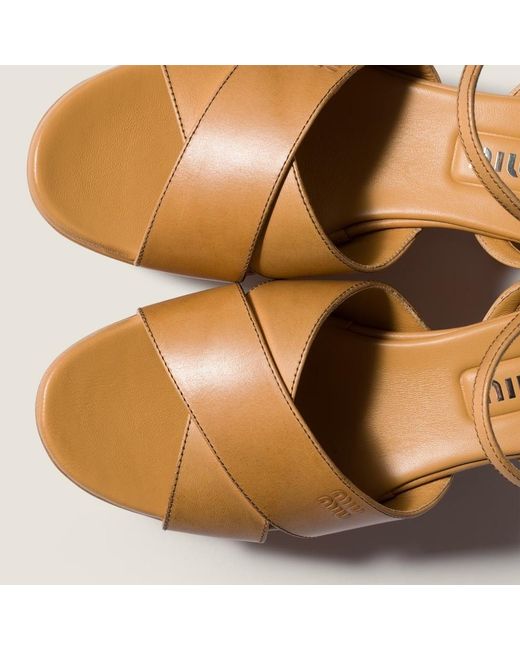 Miu Miu Natural Leather Platform Sandals
