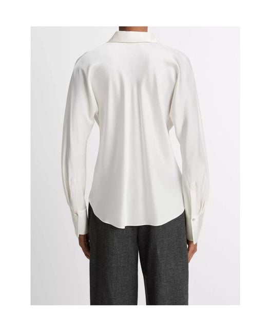 Vince White Long-Sleeved Button-Up Satin Shirt