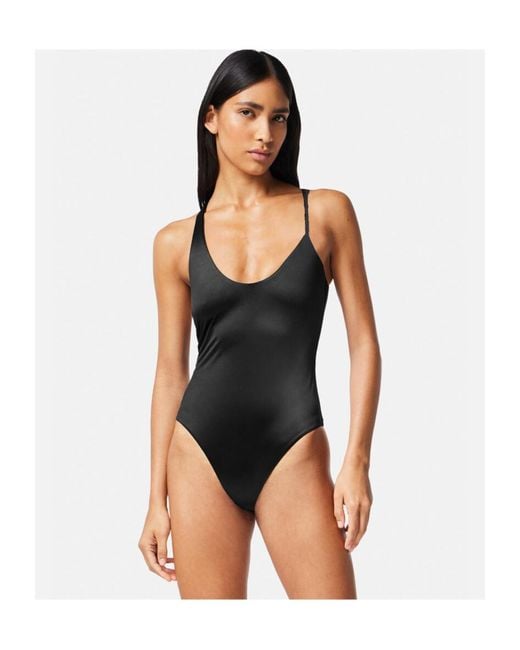 Versace Black Rolled Cut-Out One-Piece Swimsuit