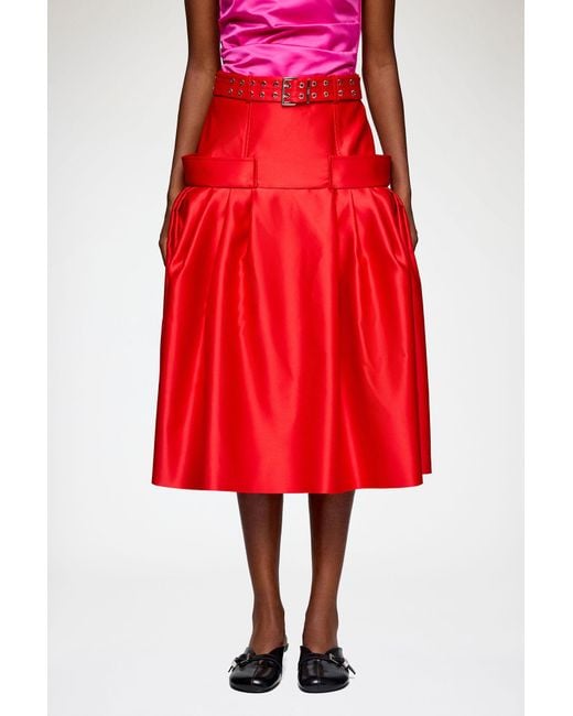 Ganni Red Duchesse Satin Skirt