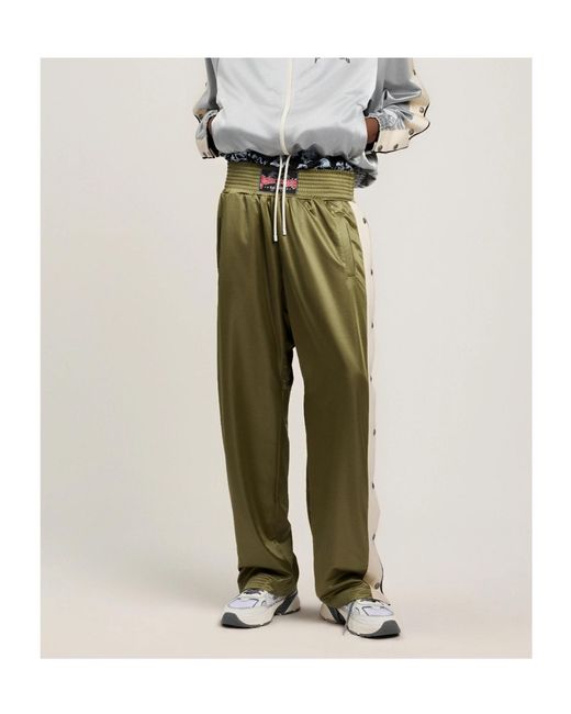 Palm Angels Green Boxe Button Track Trousers for men