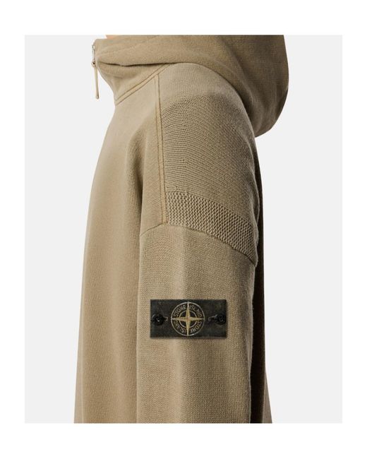 Stone Island Natural Loose-Fit Hooded Half-Zip Sweatshirt With Knit Panels for men