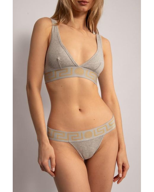 Versace Gray Logo-Detailed Bra