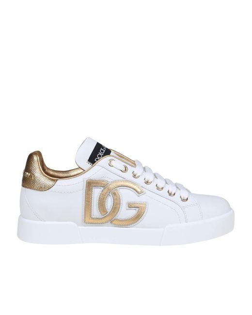 Dolce & Gabbana White Luxe Lace-Up Sneaker With Dg Logo
