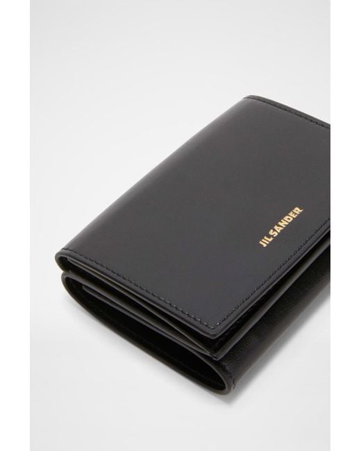 Jil Sander Black Logo Detailed Tri-Fold Wallet