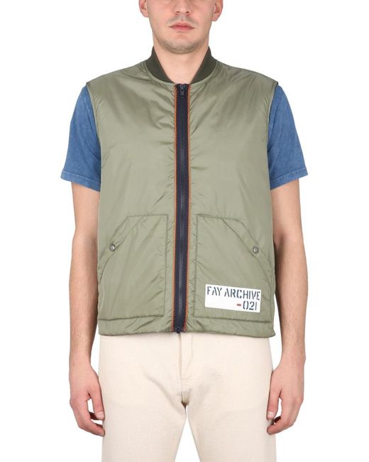 Fay Green Logo-Detailed Zipped Gilet for men