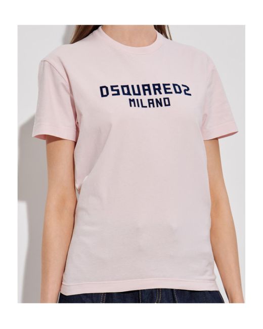 DSquared² Pink Logo Printed Crewneck T-Shirt
