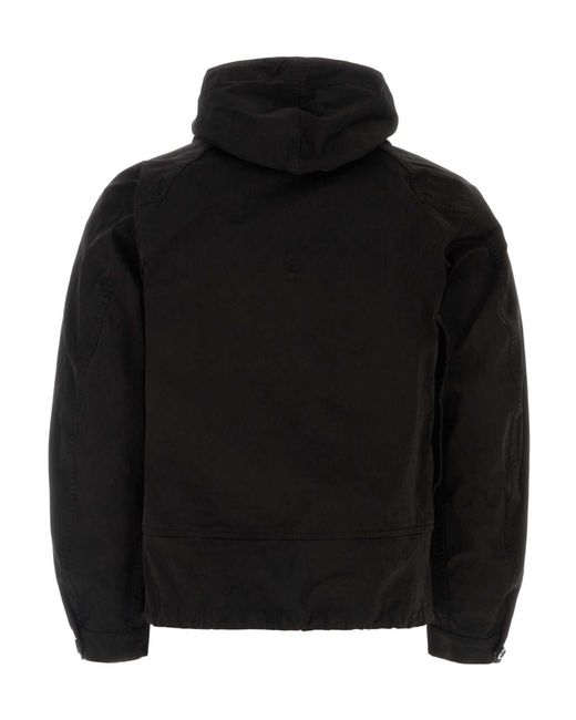 C P Company Black Zip-Up Hooded Drawstring Jacket for men