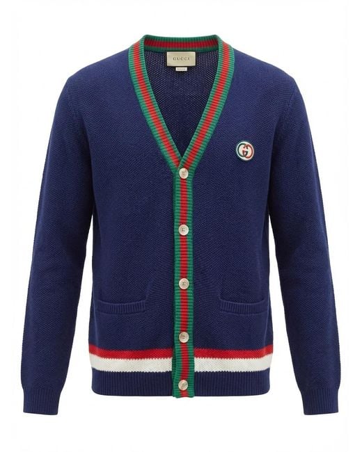 Gucci Blue Contrast Striped Knitted Cardigan for men