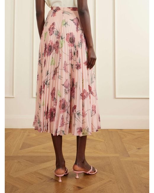 Erdem Pink Floral-Print Plissé-Voile Midi Skirt
