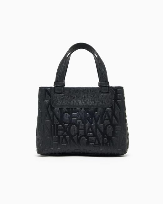ARMANI EXCHANGE Black Logo-Charm Tote Bag