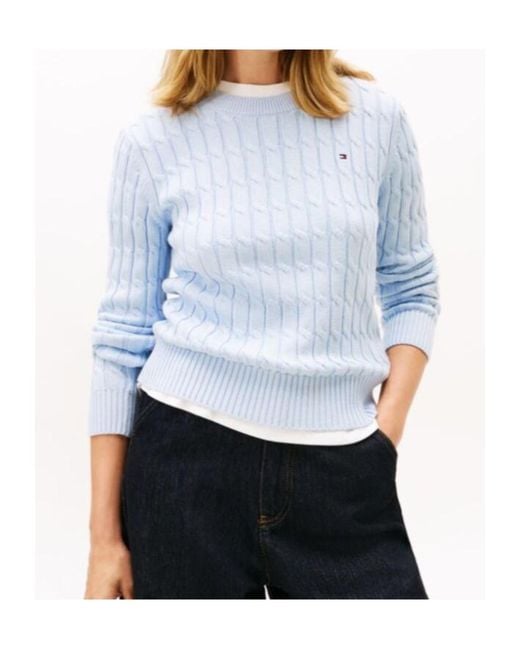 Tommy Hilfiger Blue Cable-Knit Logo Sweater
