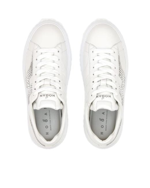 Hogan White H-Stripes Embellished Lace-Up Sneakers
