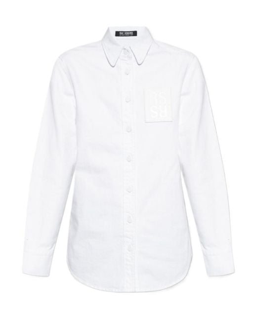 Raf Simons White Logo-Patch Long-Sleeve Shirt