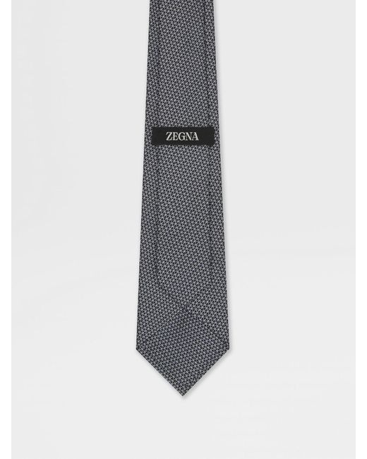 Zegna Gray Geometric Pattern Jacquard Tie for men