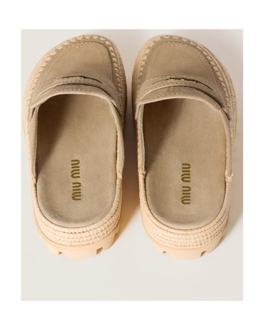 Miu Miu Natural Logo-Embossed Slip-On Mules