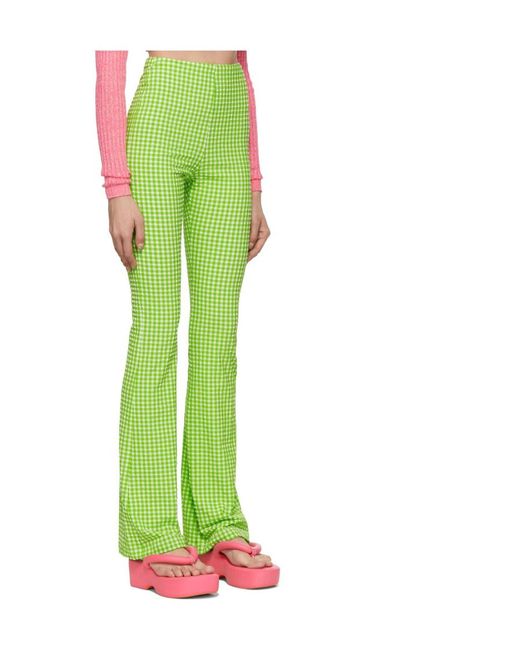 MSGM Green Check-Pattern Flared Trousers