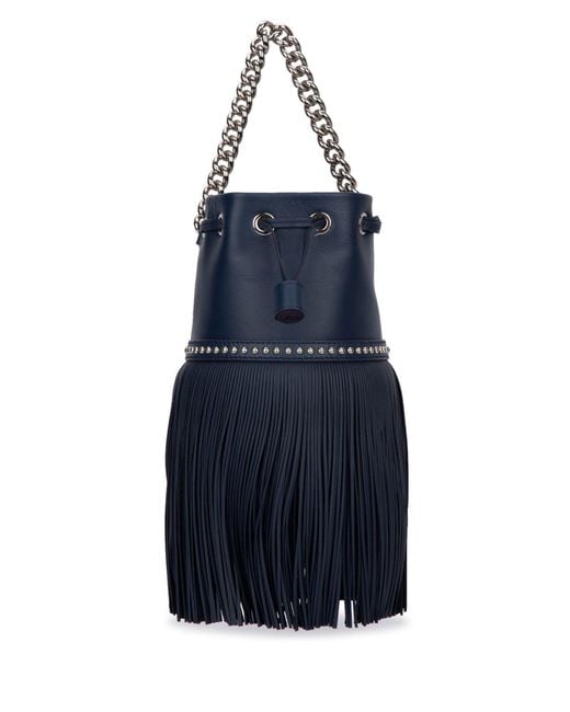 J&m Davidson Blue Carnival Fringed Studded Bucket Bag