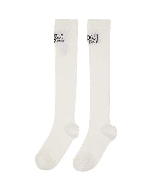 MM6 by Maison Margiela White Numeric-Logo Ribbed Socks for men