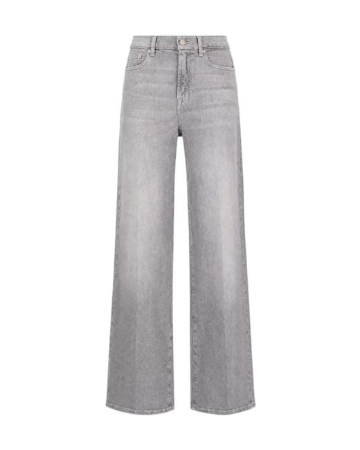 7 For All Mankind Gray Denim Pants Wide Leg Belt Loops Five Pockets