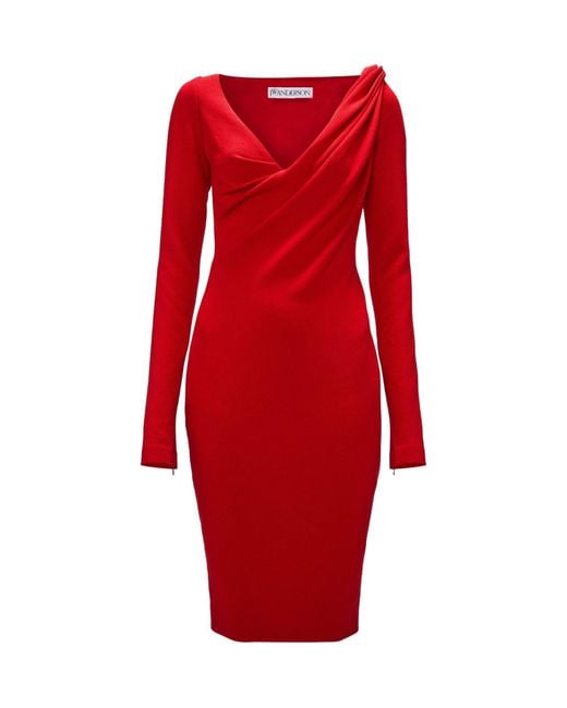 J.W. Anderson Red Jw Anderson V-Neck Ruched Midi Dress