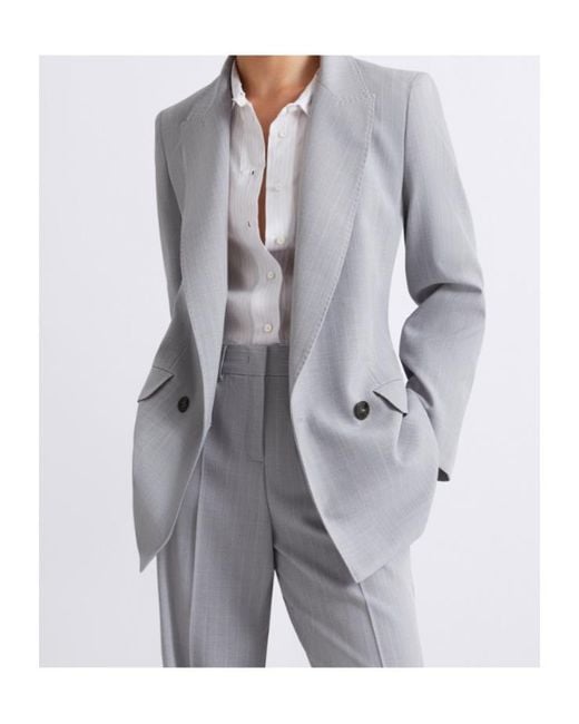 Marella Blue Malfilé-Look Stretch Canvas Blazer