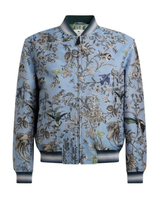Etro Blue Jacquard Bomber Jacket for men