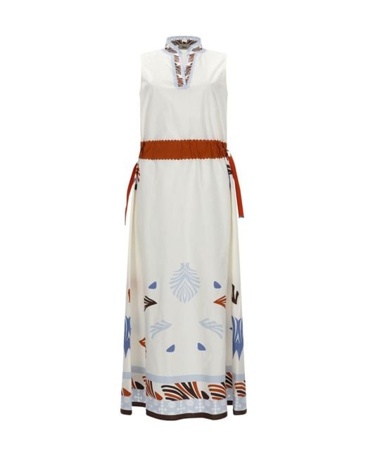 Herno White Printed Belted Maxi Dress