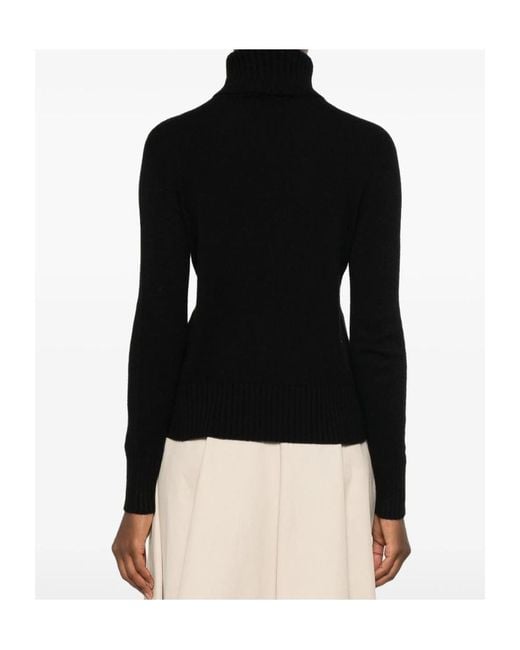 Aragona Black Roll-Neck Ribbed-Trim Sweater