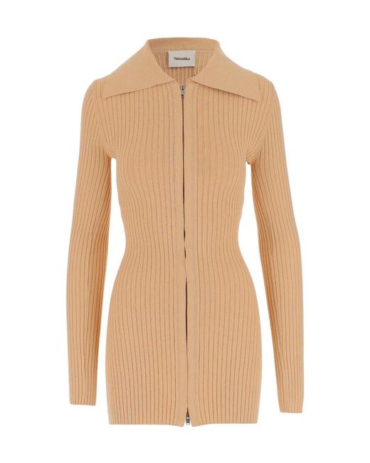 Nanushka Natural Mardi Rib-Knit Zipped Cardigan