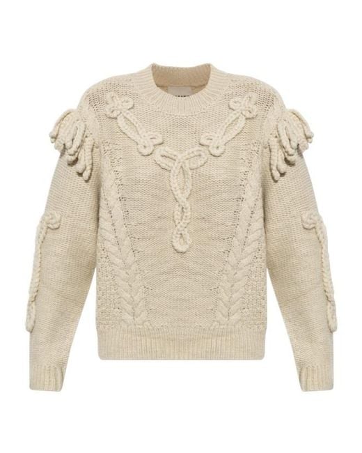 Isabel Marant White Crewneck Fringed Jumper