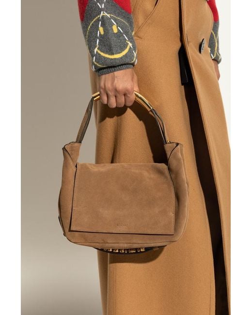 Moschino Brown Logo Embossed Top Handle Bag