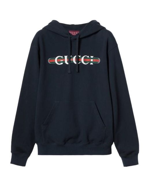 Gucci Blue Logo Cotton Hoodie for men