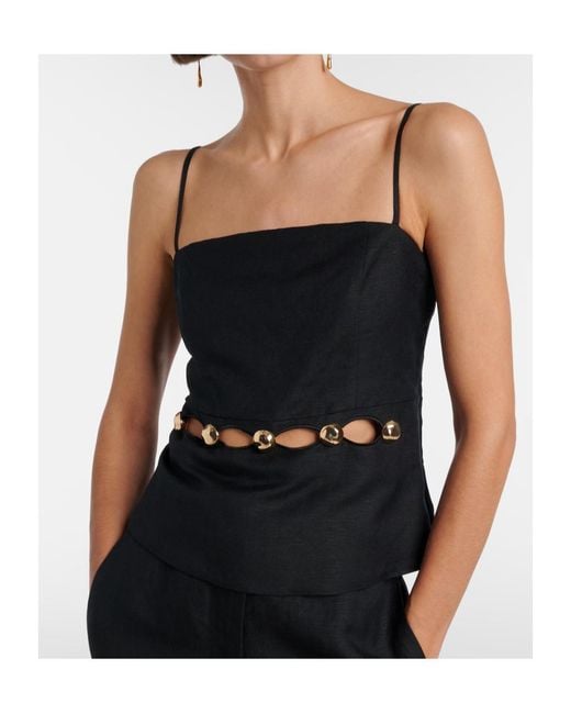 Jonathan Simkhai Black Cutout Embellished Linen-Blend Camisole