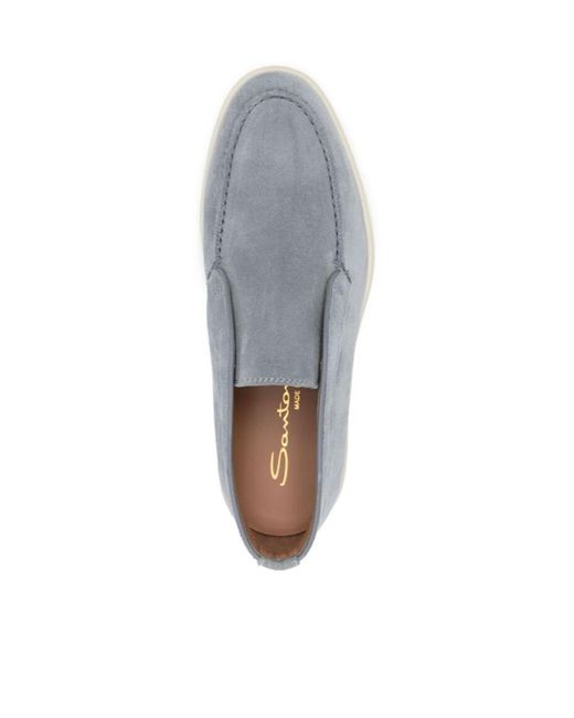 Santoni Gray Almond-Toe Suede Loafers
