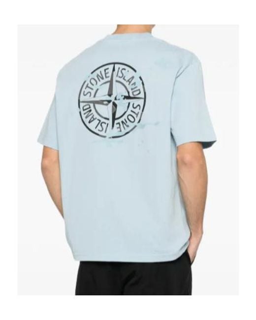 Stone Island Blue Camo Compass Printed Crewneck T-Shirt for men