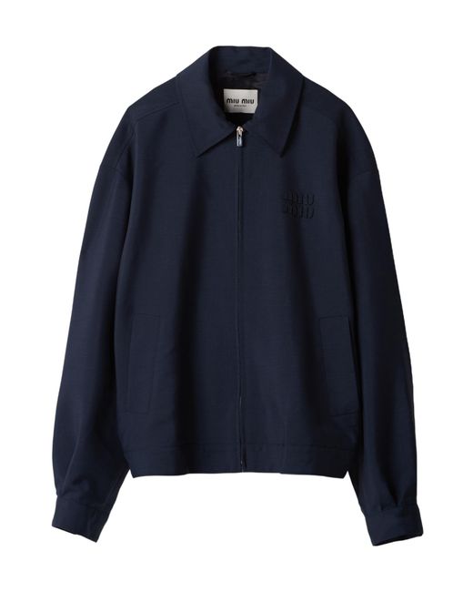 Miu Miu Blue Logo-Detailed Zipped Jacket
