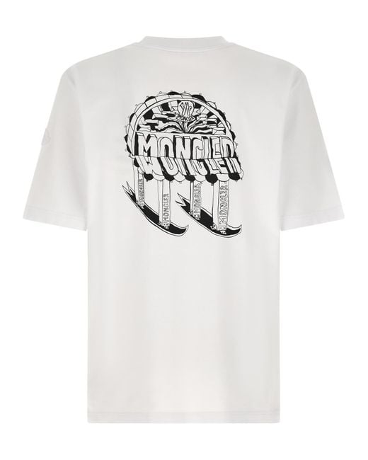 Moncler White Sketch Embroidered Logo Crewneck T-Shirt for men