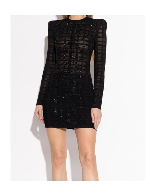 Balmain Black Shimmering Sequins Mini Dress