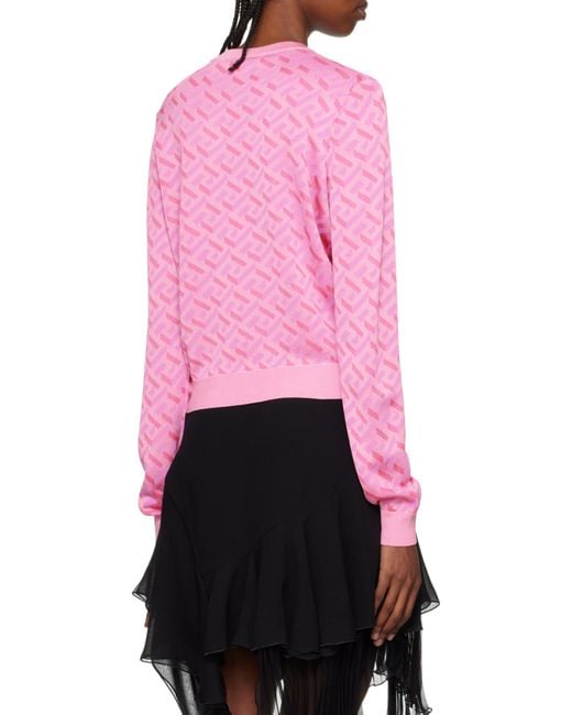 Versace Pink La Greca Monogram Button-Up Cardigan